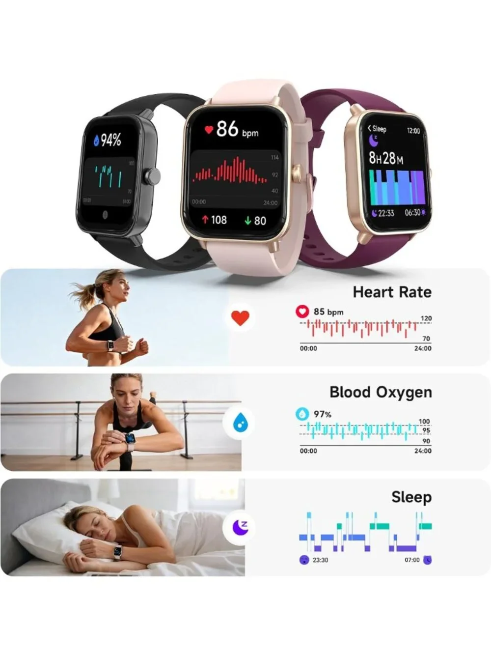 Stylish Smart Watch for Women, 1.85'' AMOLED Display, Alexa Voice Control